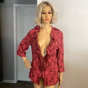 Anthropology Yellow Bird Redish Pink Floral Jacket